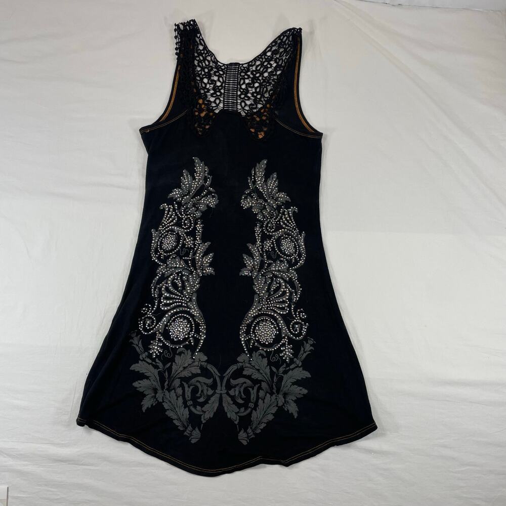 Vocal Embellished Cross Tank Top Lot 3 Blue Black Gray Crochet Lace Women’s S - Picture 9 of 11